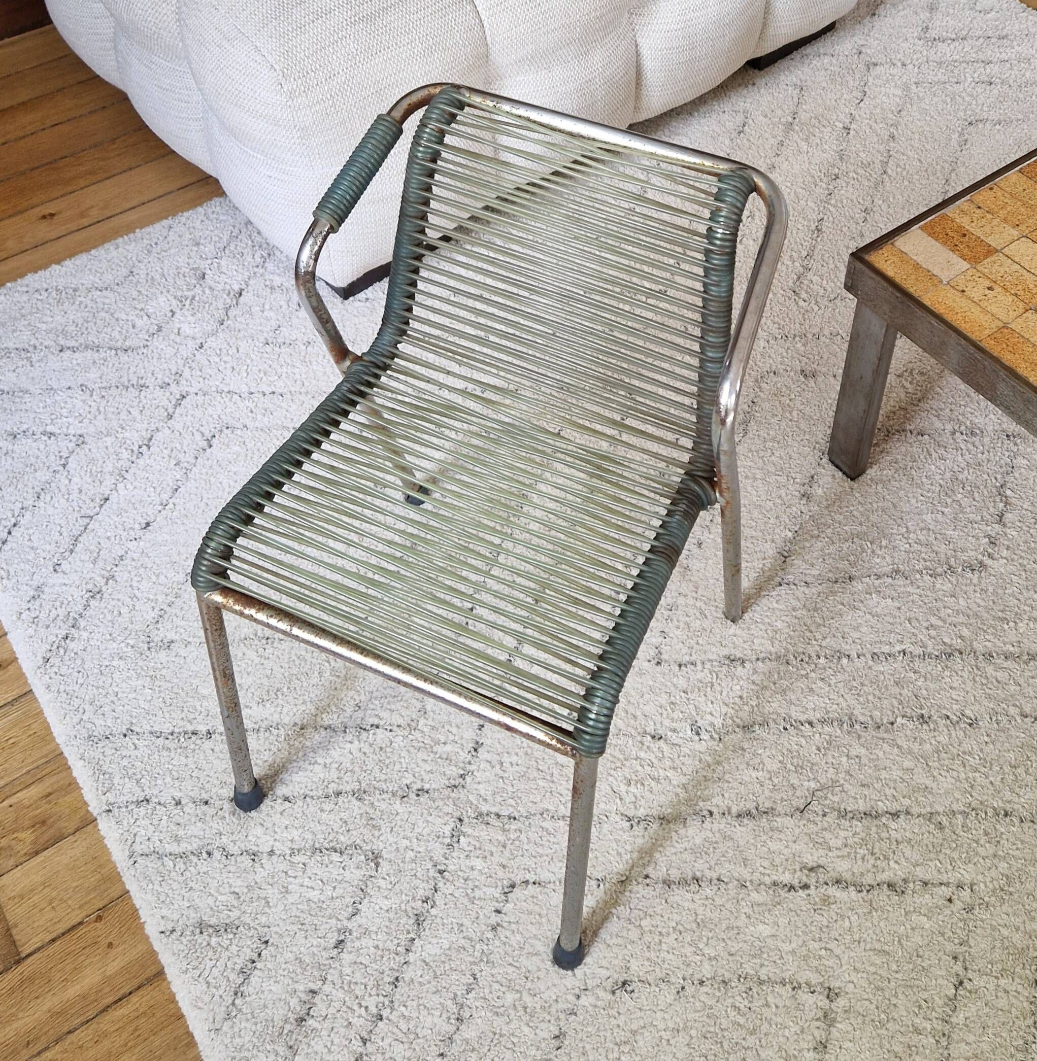 Chaise enfant scoubidou métal vintage 1970