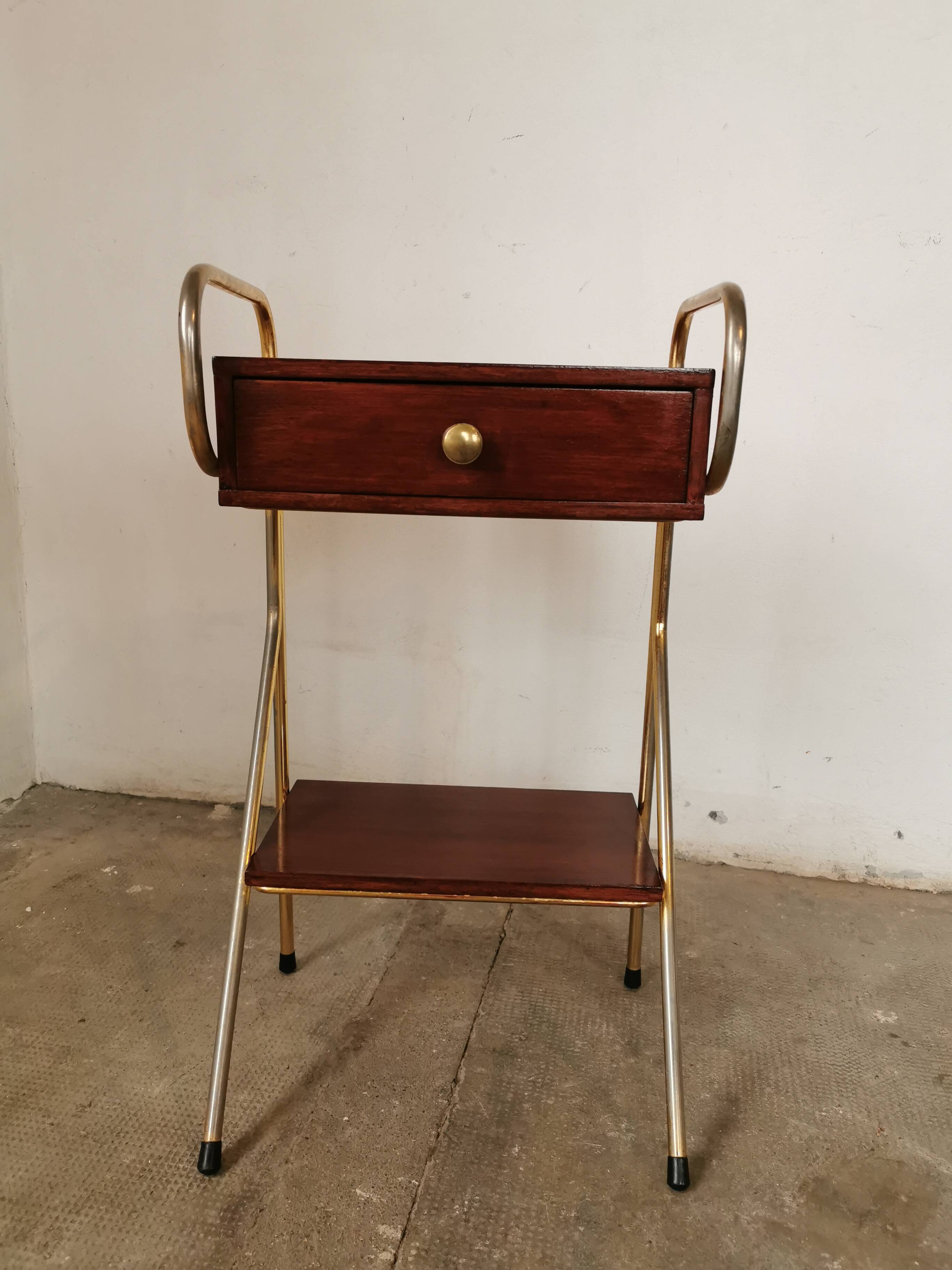 Metal and wood bedside table 1960/1970