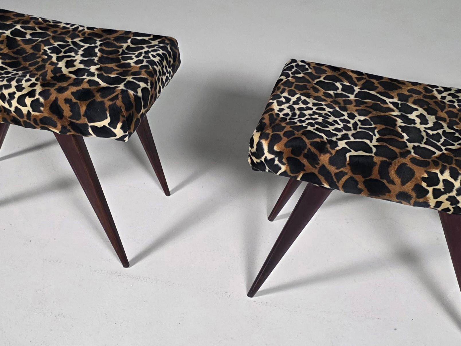 Pair of Italian benches and stools from the mid-century, 1950s.