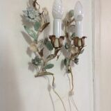 Painted metal flower sconces, vintage, 50s