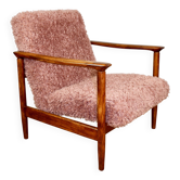 GFM-142 armchair designed by Edmund Homa from the 70s, pink long hair - 2 pieces available