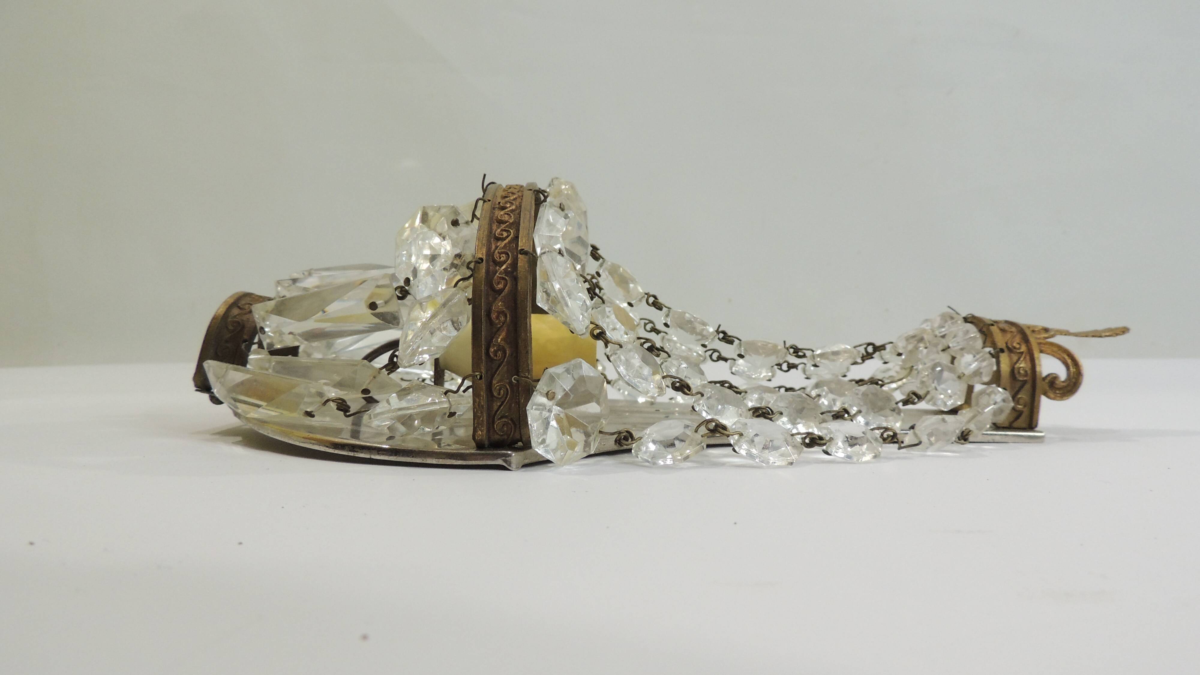 Antique crystal chandelier with 2 wall sconces – Vintage milk pendant