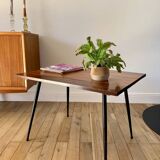 wooden coffee table and 70s design compass legs