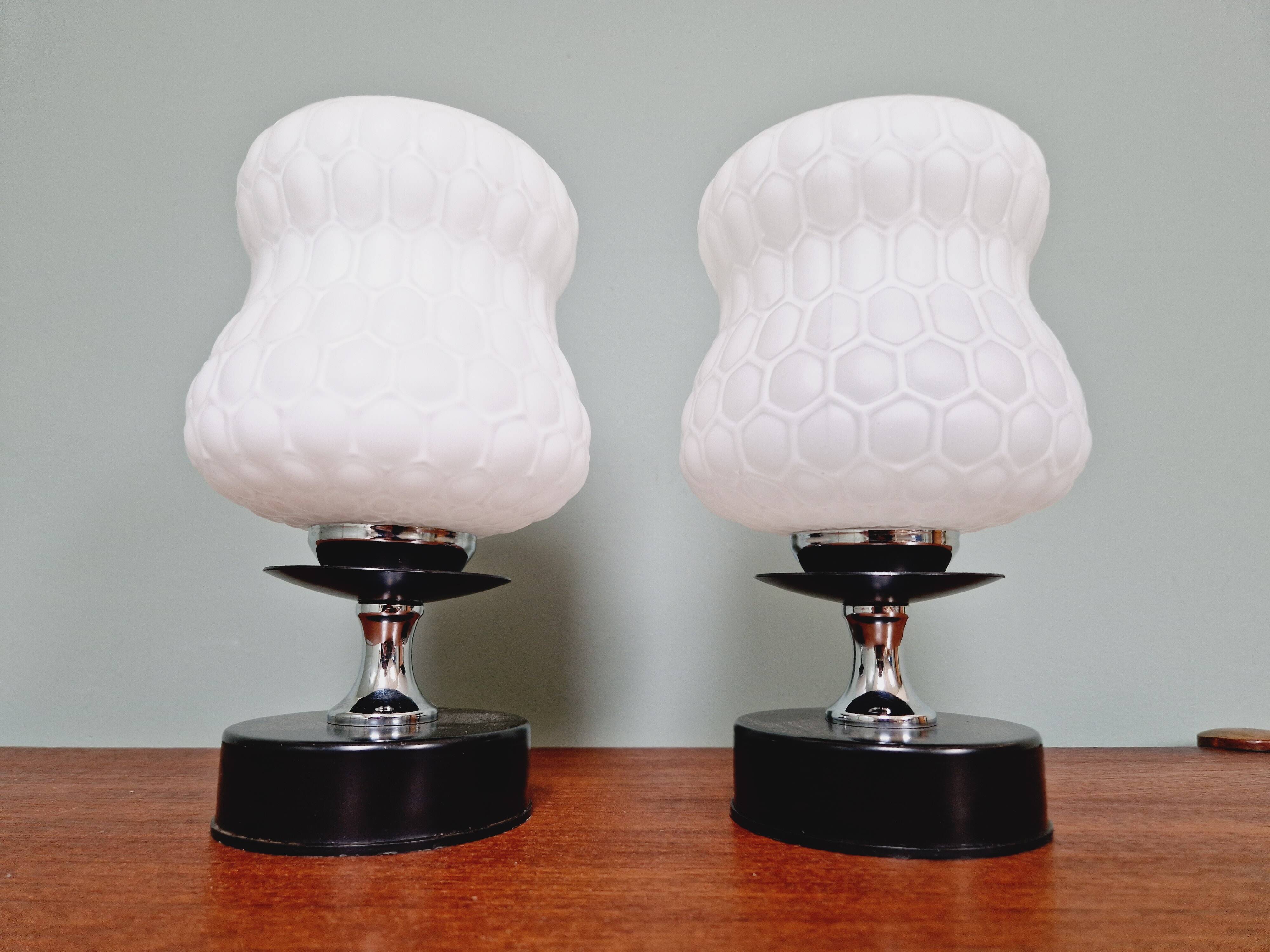 Pair of glass bedside lamps, 1970s