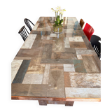 Magnificent wooden table with a glass top.