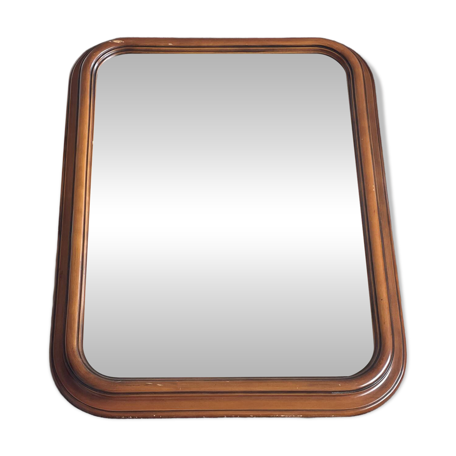 Vintage wooden framed mirror with bevelled glass.