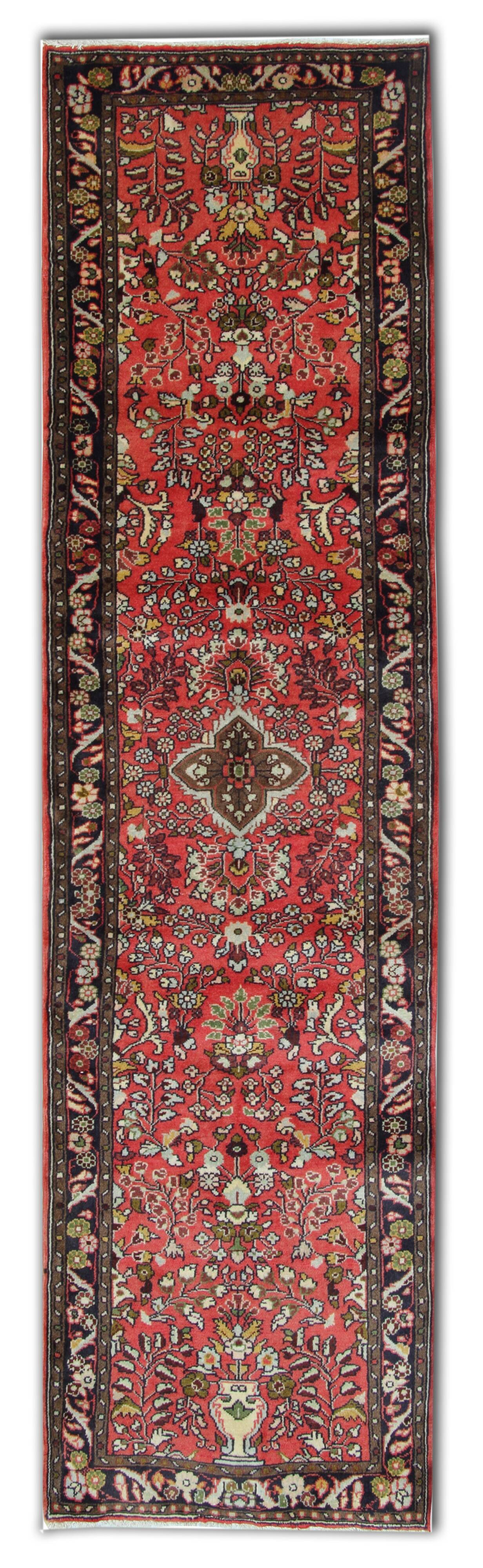 Vintage persian runner rug traditional long handmade red floral carpet 77x265cm