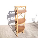 Corner rattan shelf with 3 wooden shelves