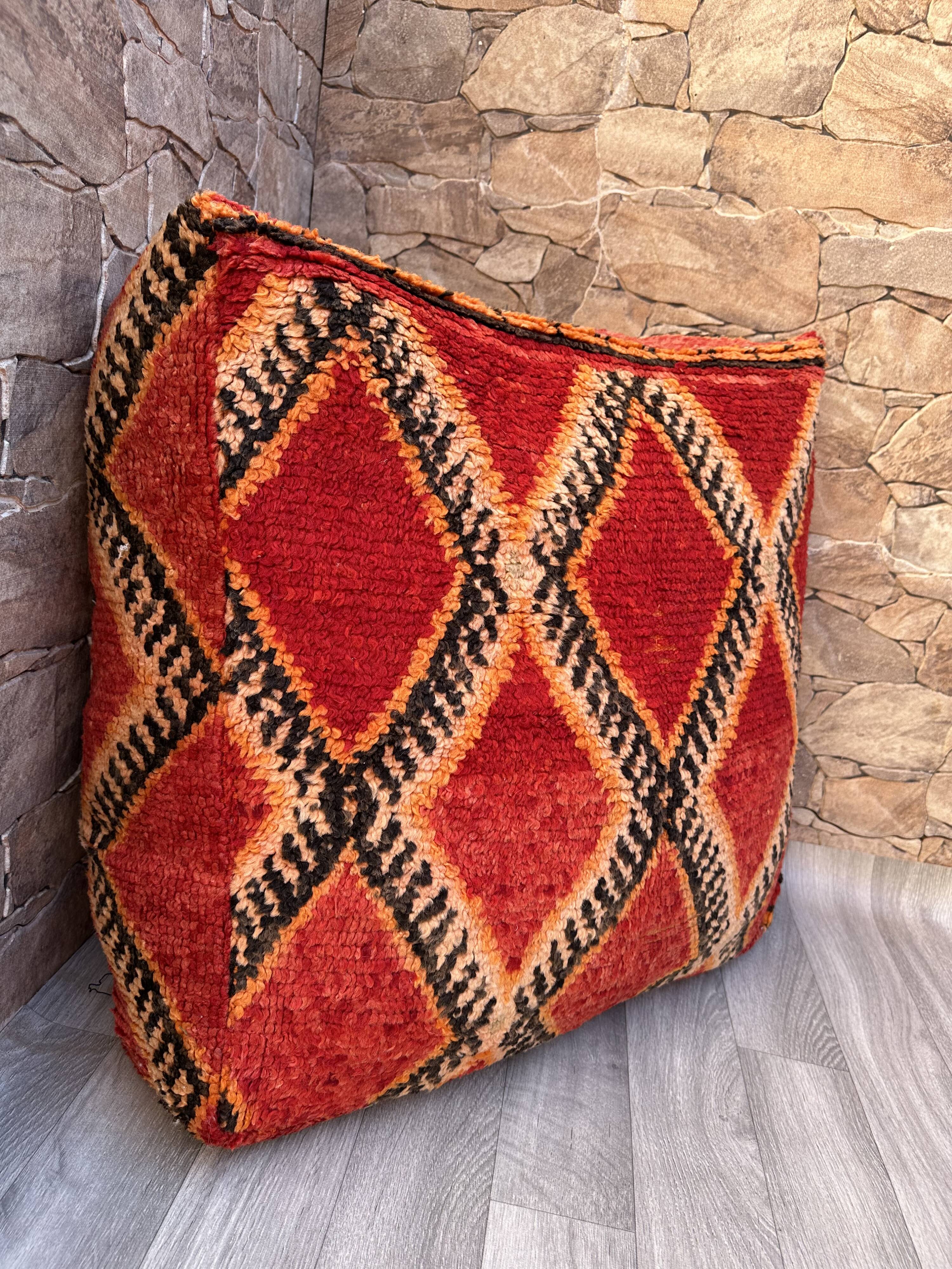 Vintage Moroccan pouf, Beni ourain Moroccan pouf, Berber pouf,