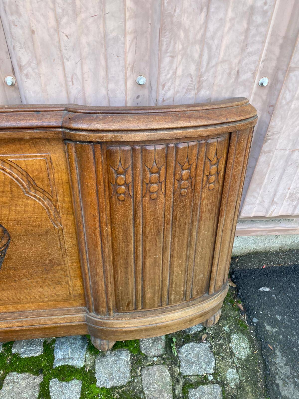 Art Deco bed leg in solid oak, 1960, 136cm