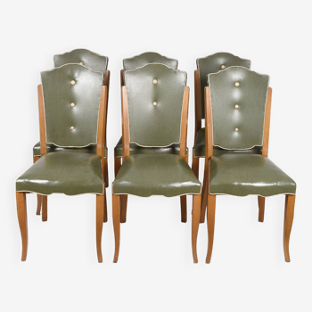 Set of 6 vintage chairs, art deco, leatherette.