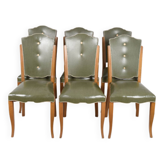 Suite de 6 chaises vintage, art déco, skaï.