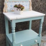 Shelf, sky blue patinated toilet console