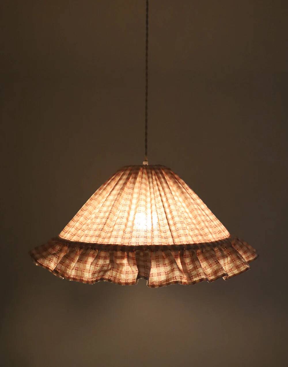 Emilia "small pink squares" conical textile suspension with flounce
