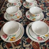 Set of 6 Digoin flower cups and saucers