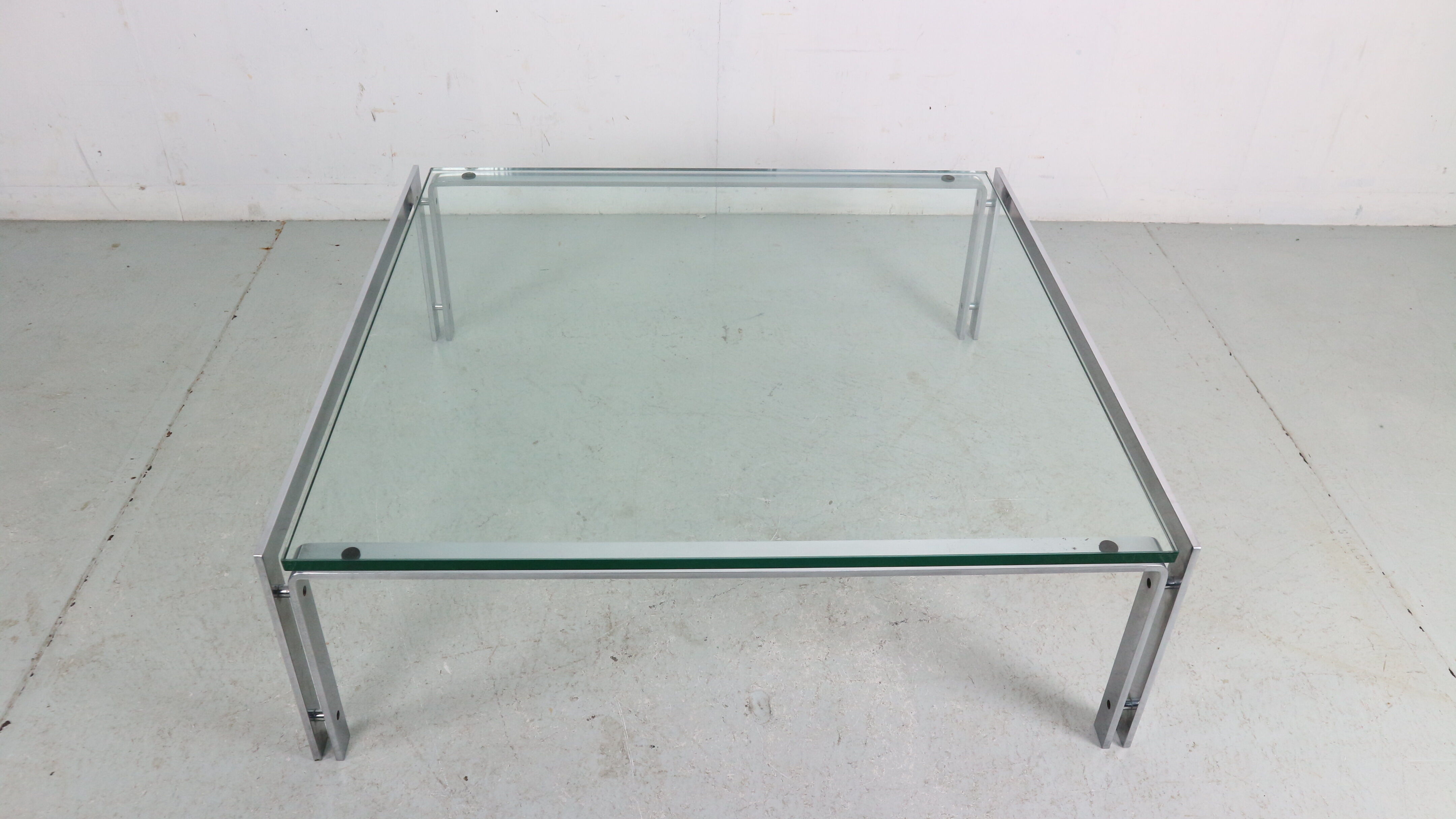 Dutch Metaform Large Steel & Glass Coffee Table by Hank Kwint, 1970