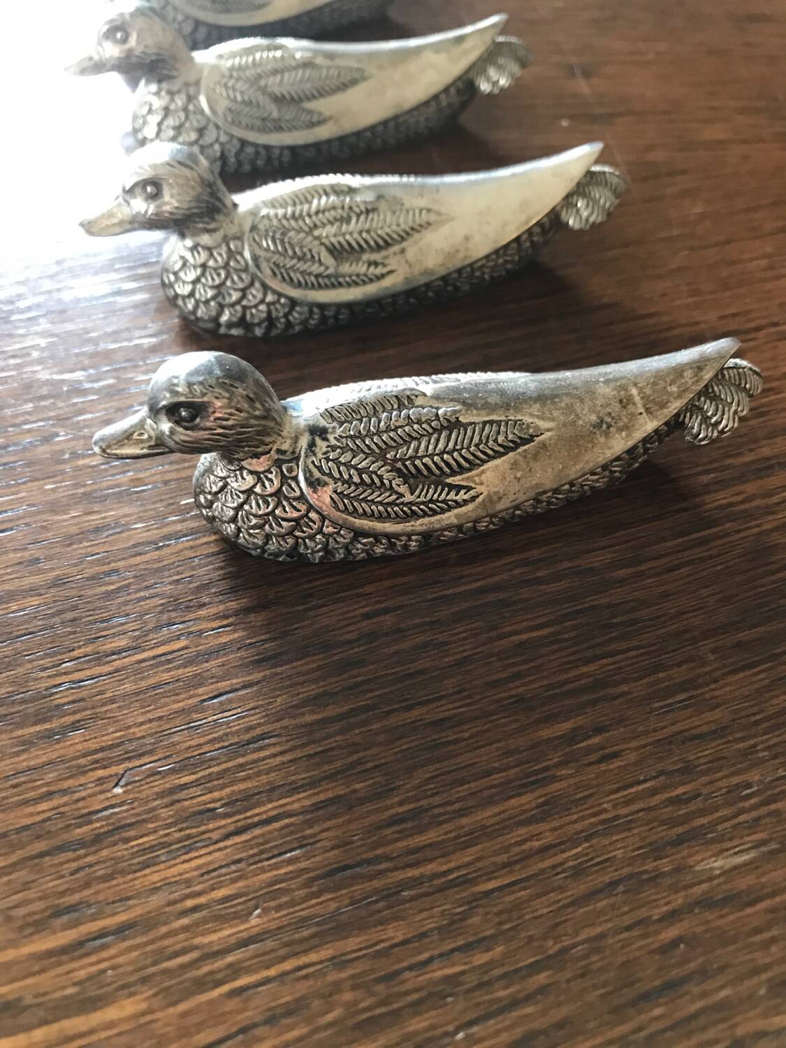 6 portes-couteaux canard en métal argenté