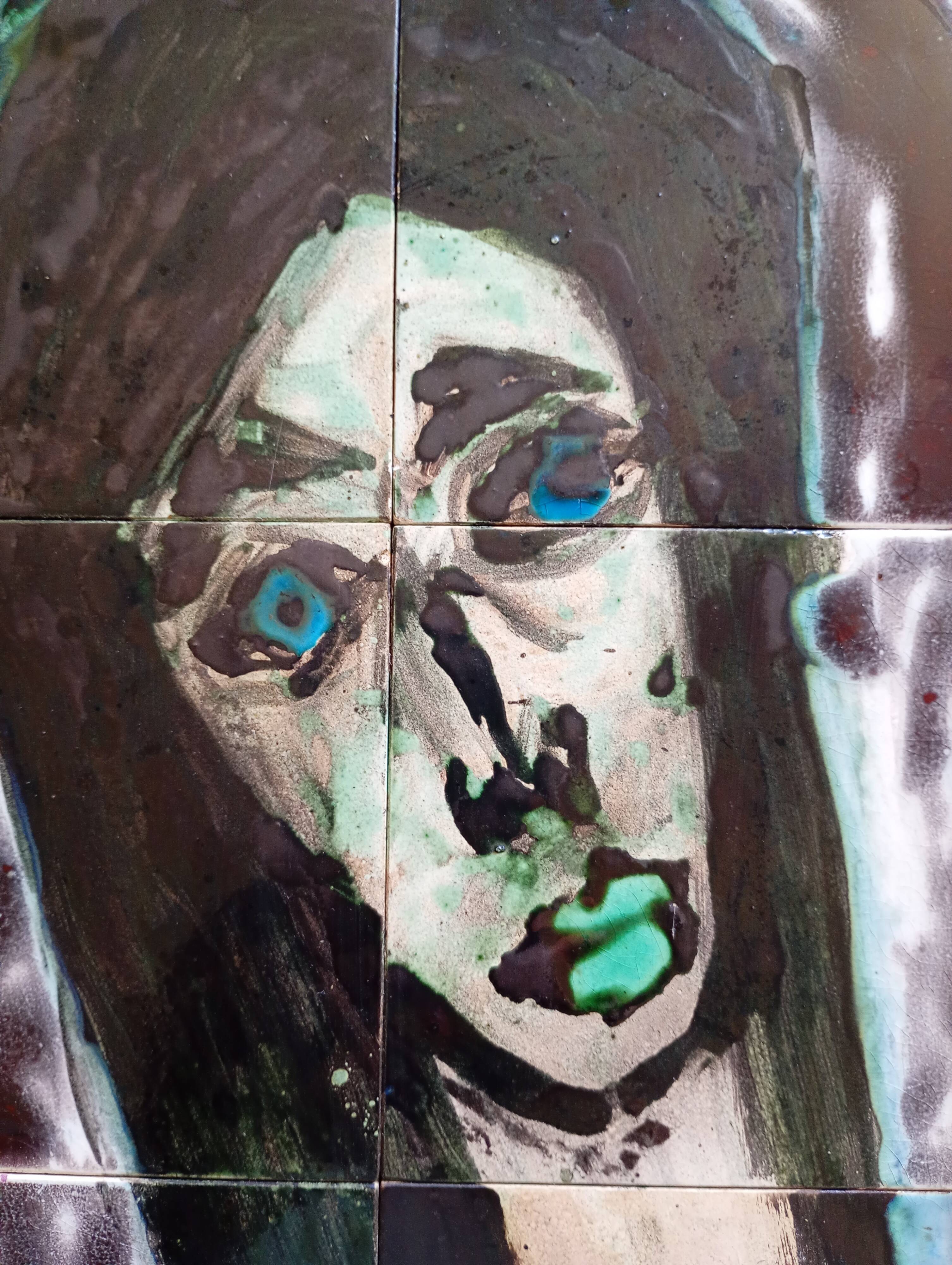 1960s: 6 Glazed ceramic tiles mounted in a frame - female figure