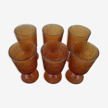 Set of 6 vintage brown foot glasses