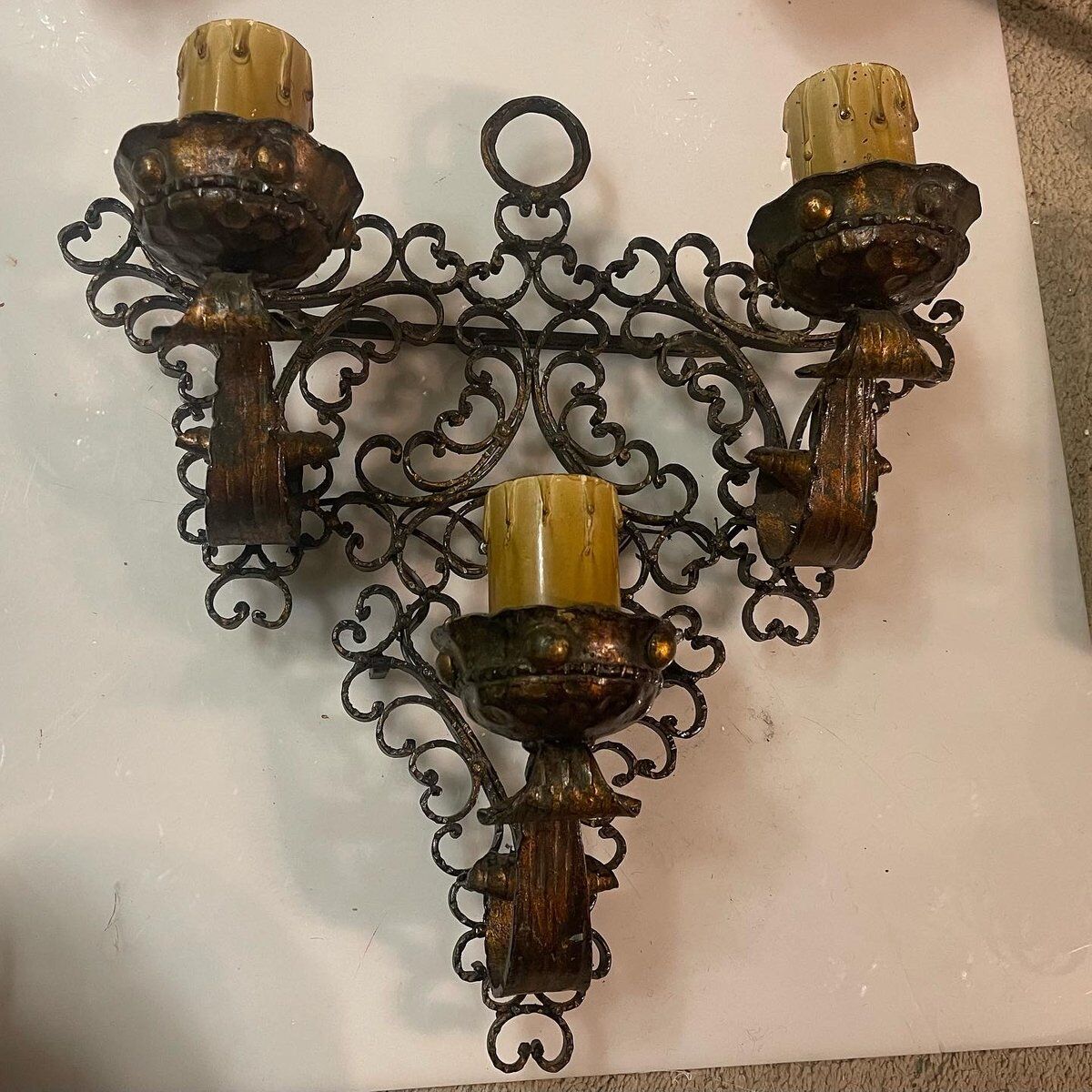 Pair of wrought iron sconces, 1980s