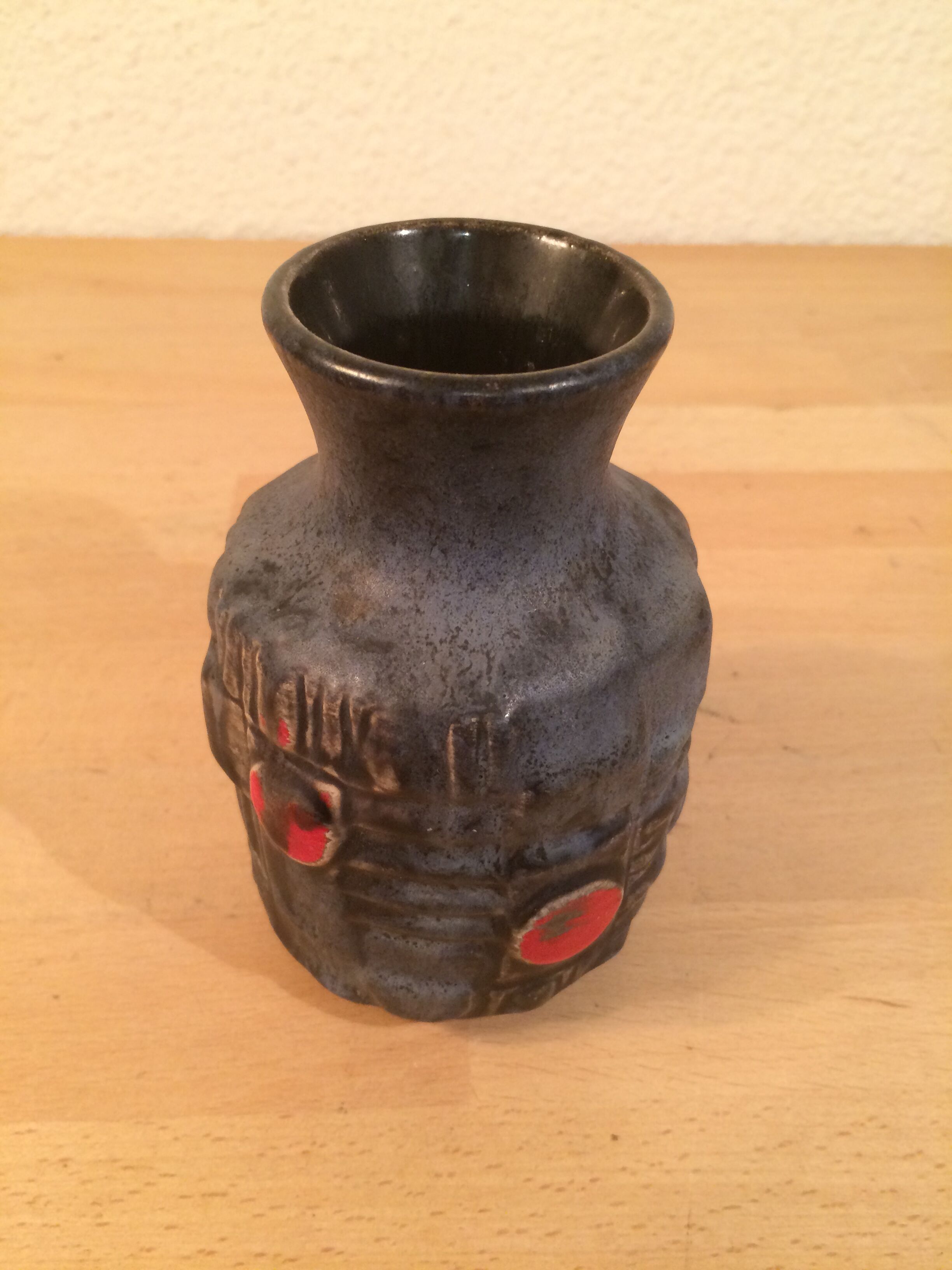 Ceramic vase geometric shapes black and red West Germany
