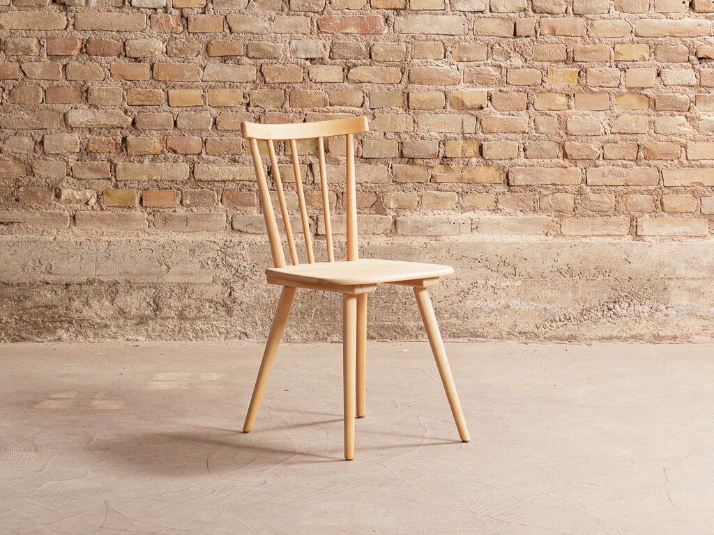 Set of 6 solid beech bar chairs completely renovated, circa 1960