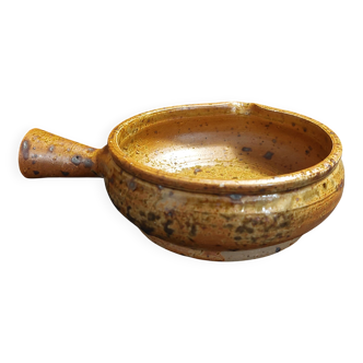 Pyrite stoneware fondue pot pan signed JPG Puisaye 20th century