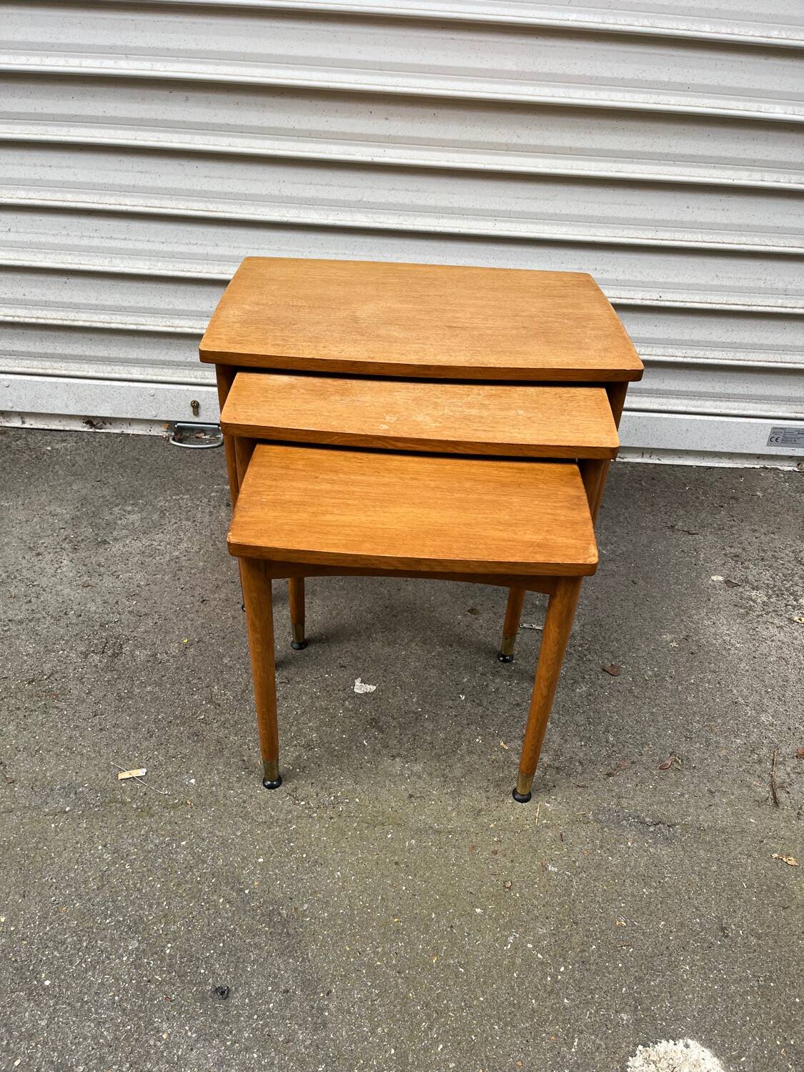 3 wooden nesting tables, 50s-60s