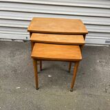 3 wooden nesting tables, 50s-60s