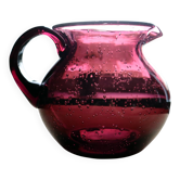 Grand pichet en verre soufflé bullé améthyste / violine