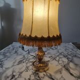 Brass lamp with vintage mother-of-pearl lampshade