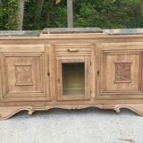 Renovated art deco sideboard in solid raw oak and gray marble 190cm
