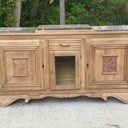 Renovated art deco sideboard in solid raw oak and gray marble 190cm