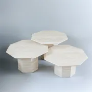 Set of 3 Travertine Octagonal Nesting Tables, 1970s.