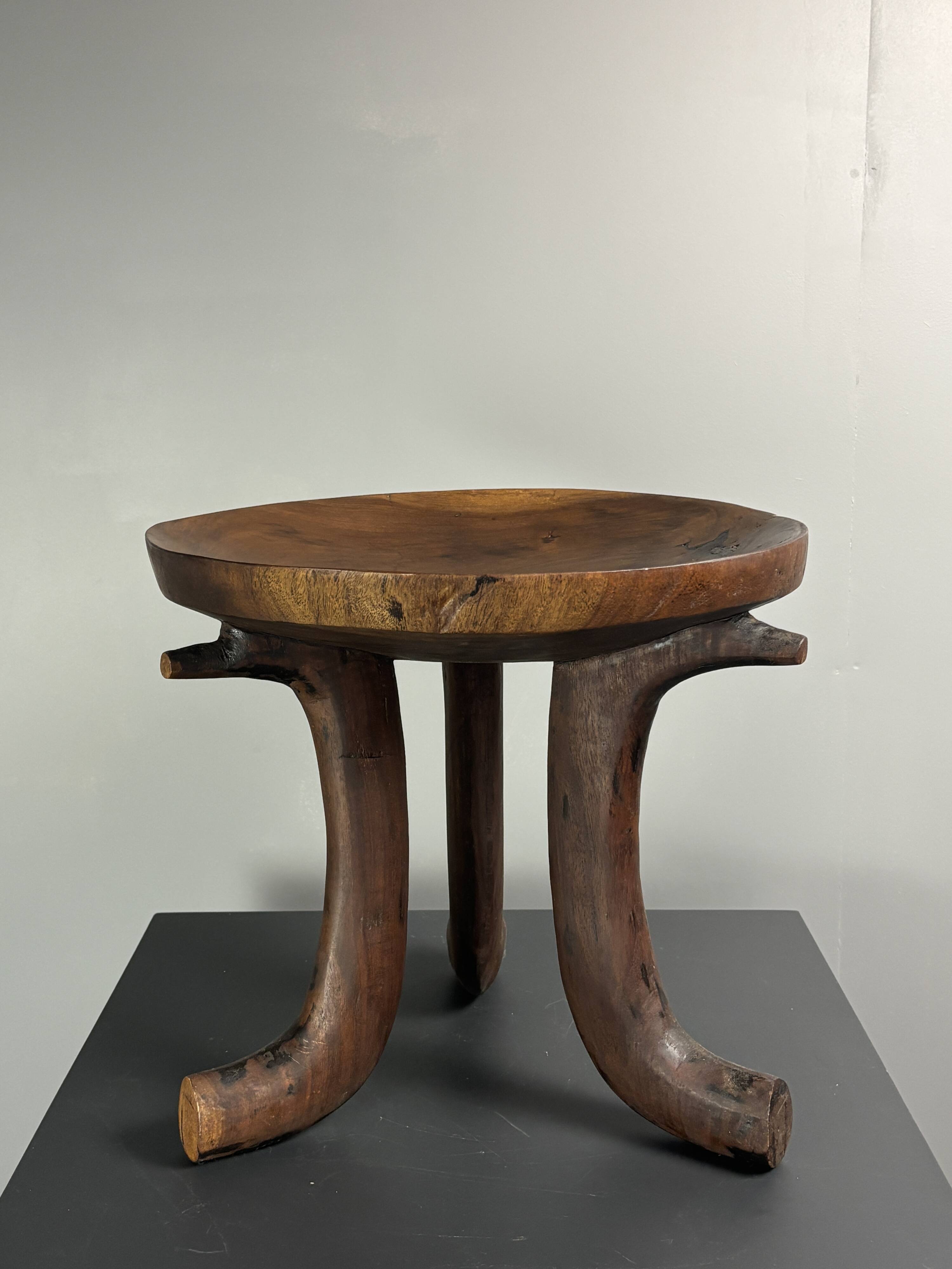 Handmade midcentury African tribal Jimma or Oromo tripod stool side table