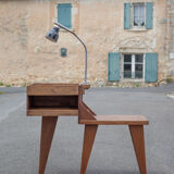 Industrial wood furniture, furniture with integrated lamp, trade furniture, industrial, compass feet