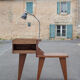 Industrial wood furniture, furniture with integrated lamp, trade furniture, industrial, compass feet
