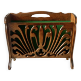 Vintage carved wooden magazine rack