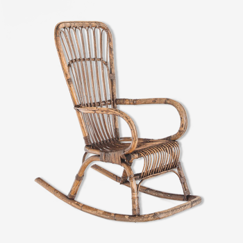 Rocking chair / vintage rocking chair in rattan, France 1960