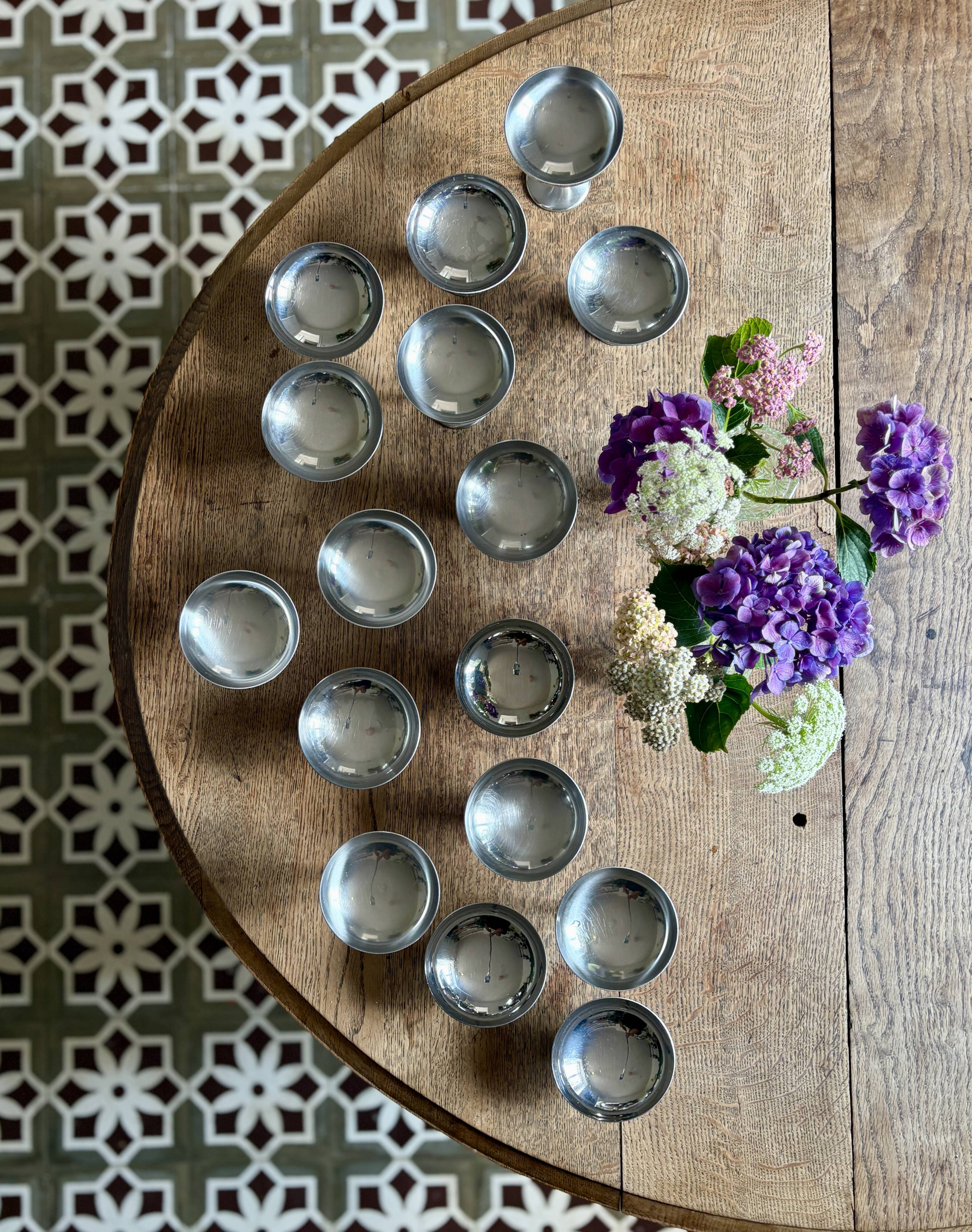 Set of 16 vintage stainless steel dessert cups