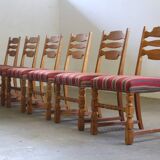 Vintage 1960s Danish farmhouse oak dining chairs in the style of Henning Kjærnulf