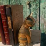 Gold-plated brass bookend cat