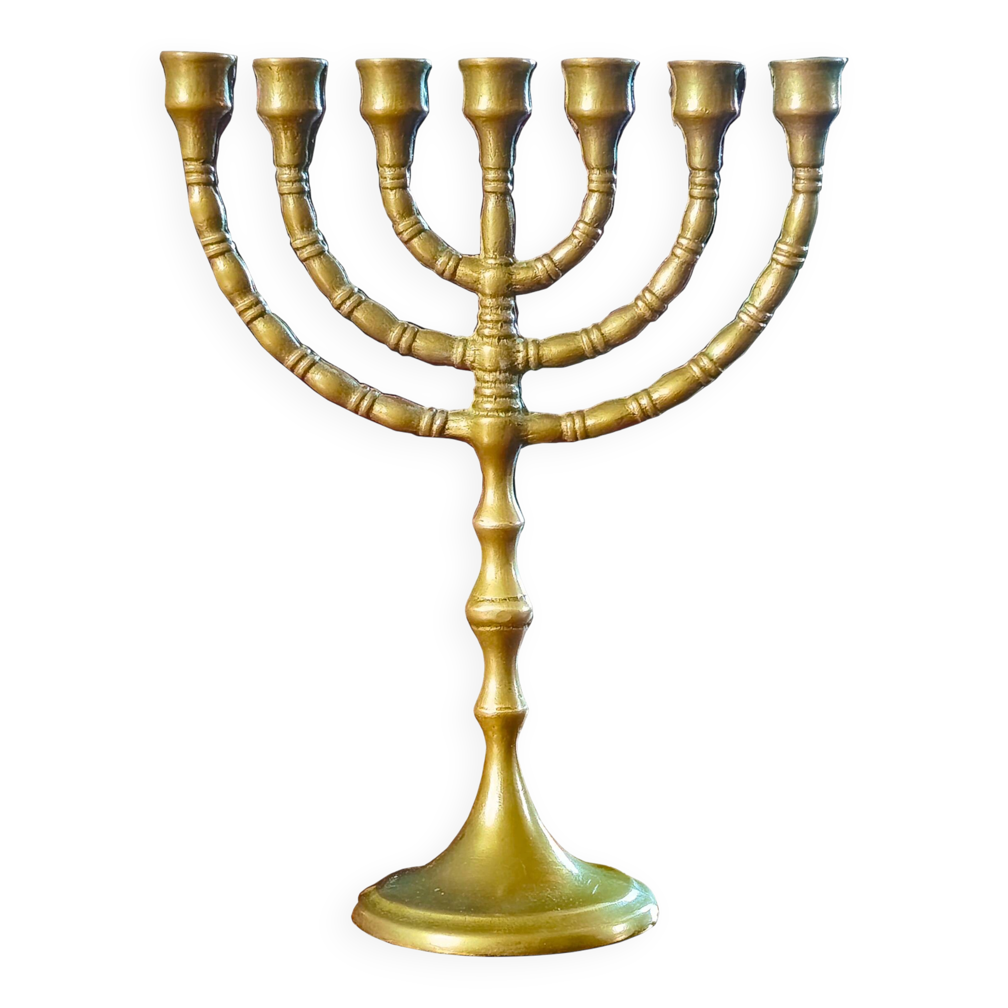 Bronze menorah, 7-branched chandelier, Israel, 1960s