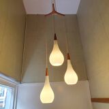 Holmegaard - Michael Bang - triangle Raindrop pendant lamp - Opal white - Teak - Midcentury design cluster pendant light