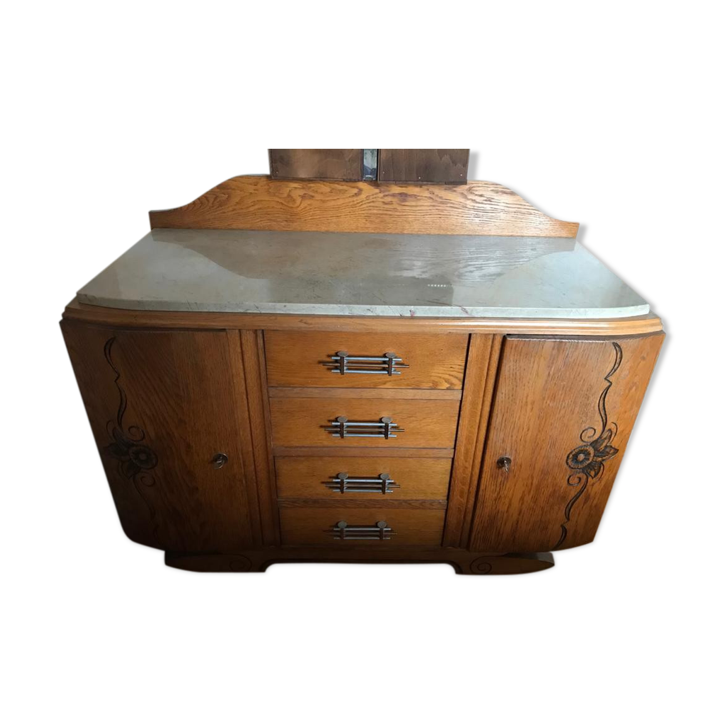 Commode plateau marbre beige  style art deco