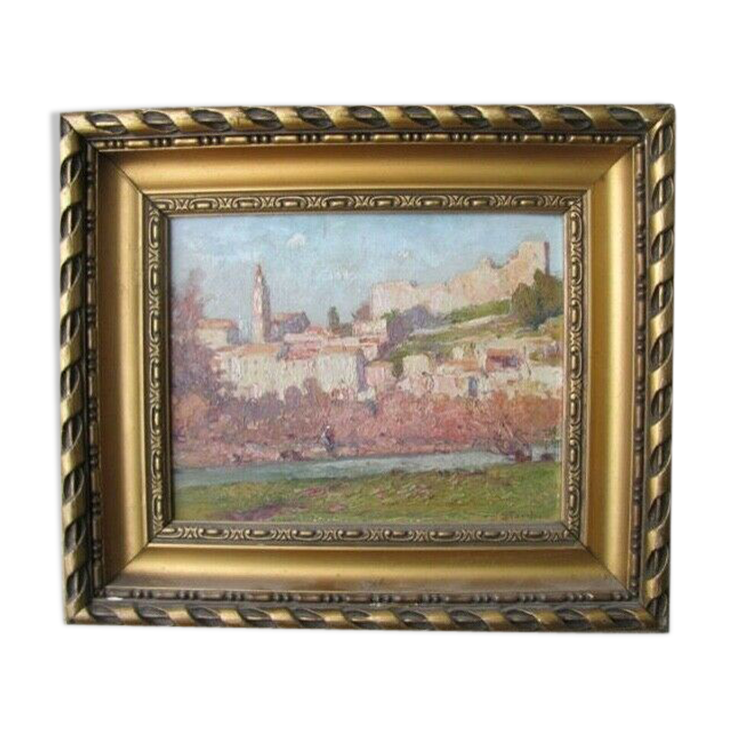 Painting - Village de Provence - Wood frame and gilded stucco - South of France