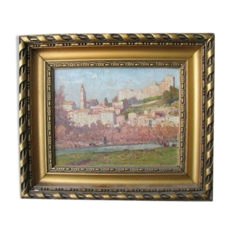 Painting - Village de Provence - Wood frame and gilded stucco - South of France