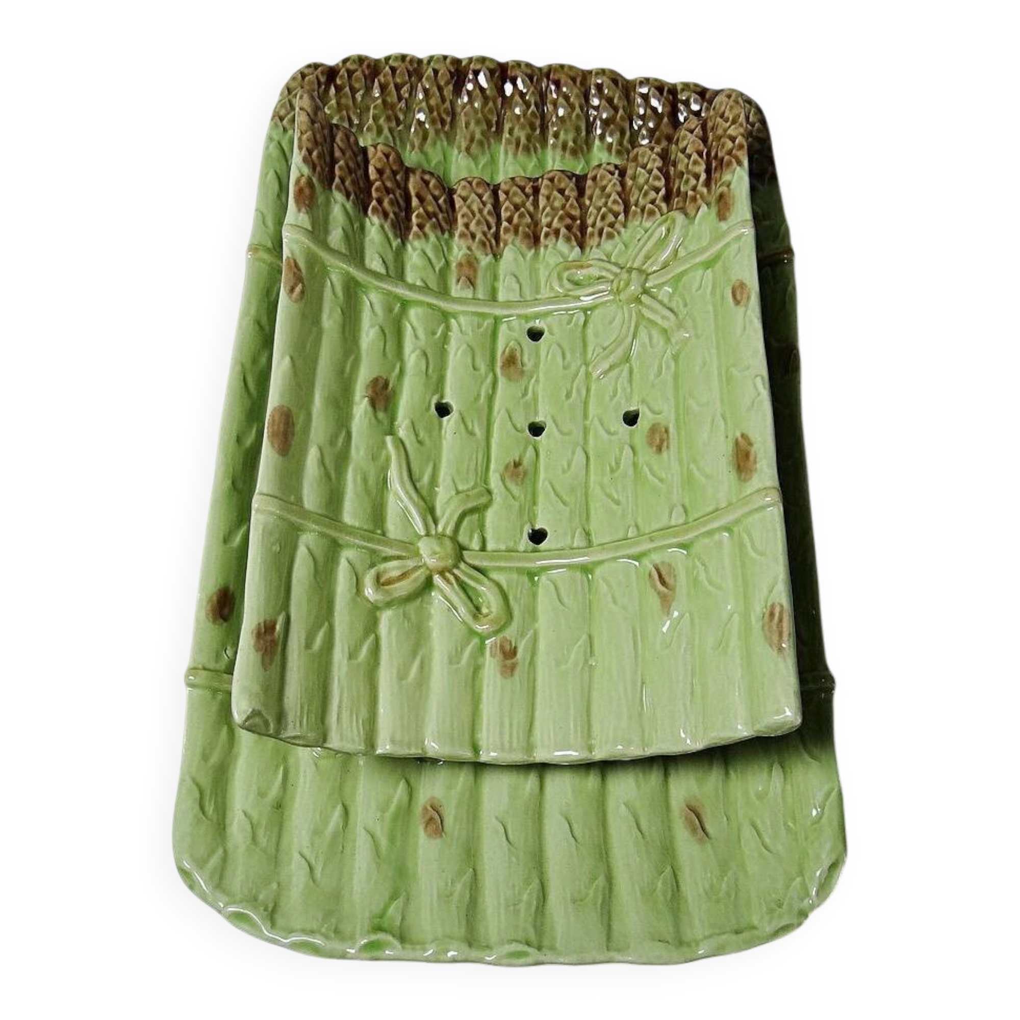 Asparagus service in earthenware, trompe-l'œil decoration, vintage 1970s-1980s.