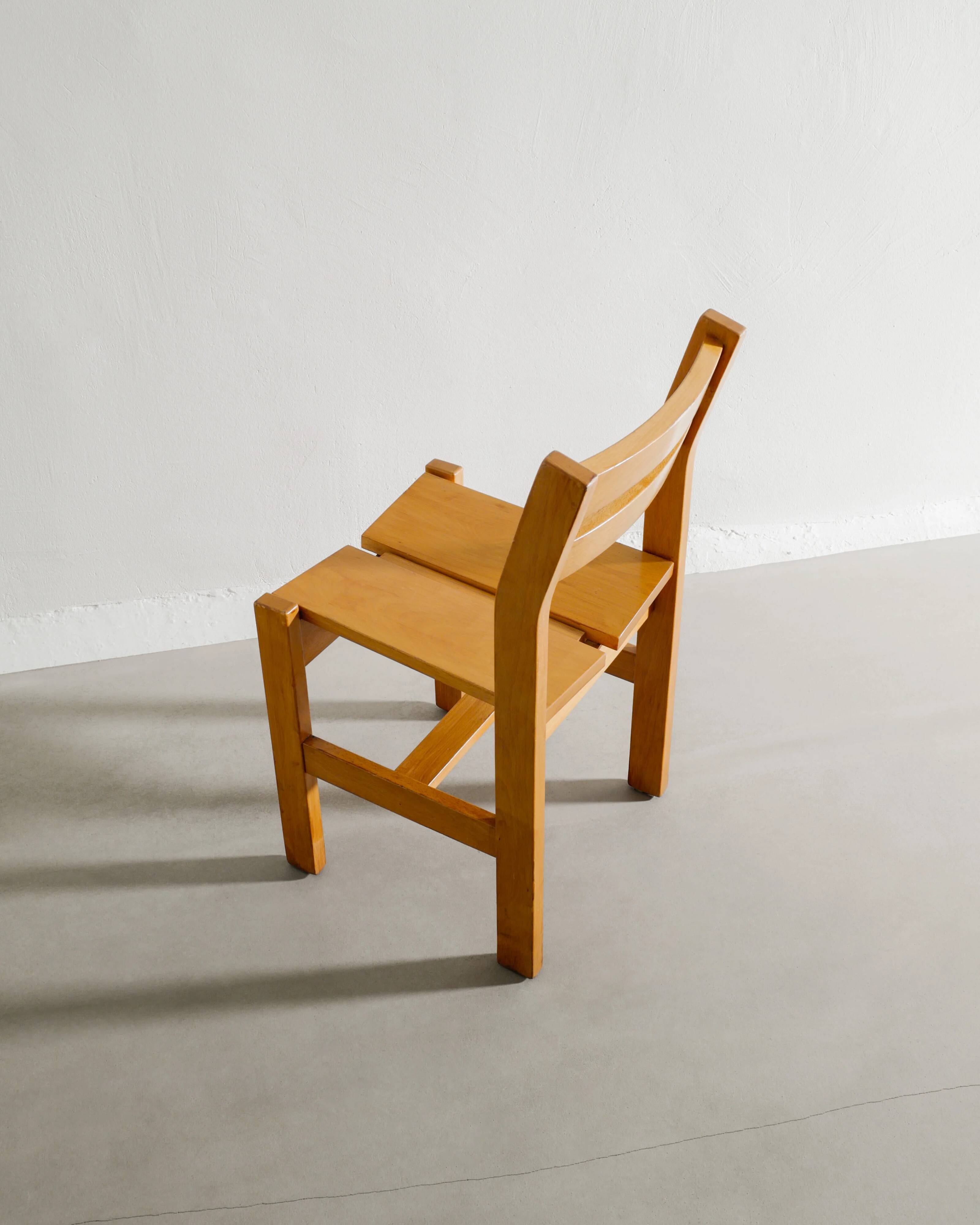 Set of 5 French Vintage Mid Century Dining Chairs in Elm, 1960s