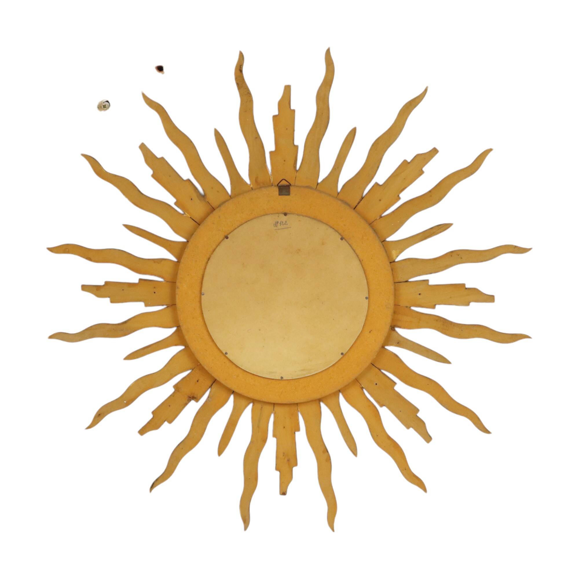 Large Wooden Sun Mirror Sunburst Butler Mirror Gold Witch Eye